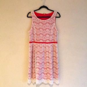 Coral with ivory overlay lace Elle dress